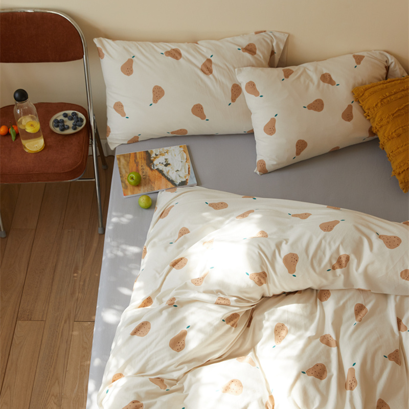 ins wind naked sleeping Tianzhu cotton four-piece set of cotton pure cotton cartoon knitted quilt cover cute sheets bedding