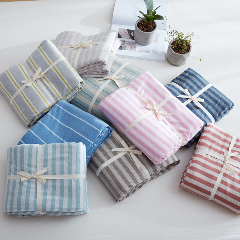 Day-style all-cotton knit single double quilt cover naked sleeping Xinjiang Tianzhu cotton striped minimalist bed Season Universal