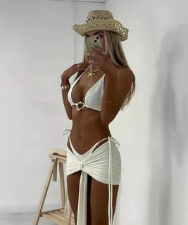 新款欧美性感比基尼女高级三件套绑带分体泳衣纯色沙滩度假泳装