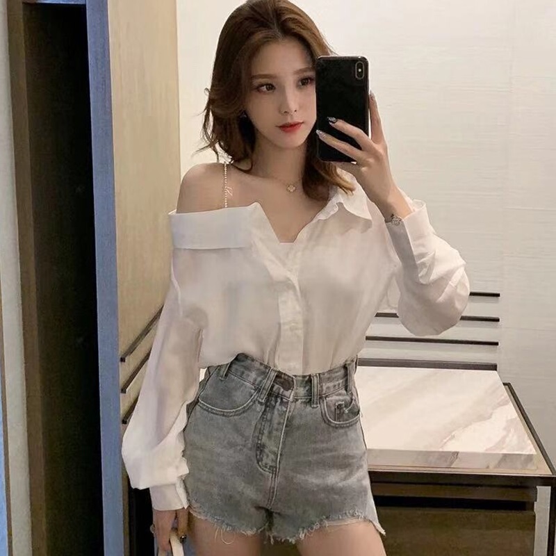 Chiffon Shirt for Women, Unique Design, New Spring Collection, Long-Sleeved, Stylish Top, Spaghetti Strap, Sexy Off-Shoulder Blouse Chiffon Shirt for Women, Unique Design, New Spring Collection, Long-Sleeved, Stylish Top, Spaghetti Strap, Sexy Off-Shoulder Blouse
