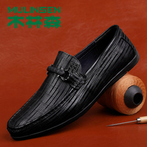 Wood Linen Bean Bean Shoes Men 2022 New Foot Pedals Sloth Men Casual Leather leather Summer Lefu Shoe Men