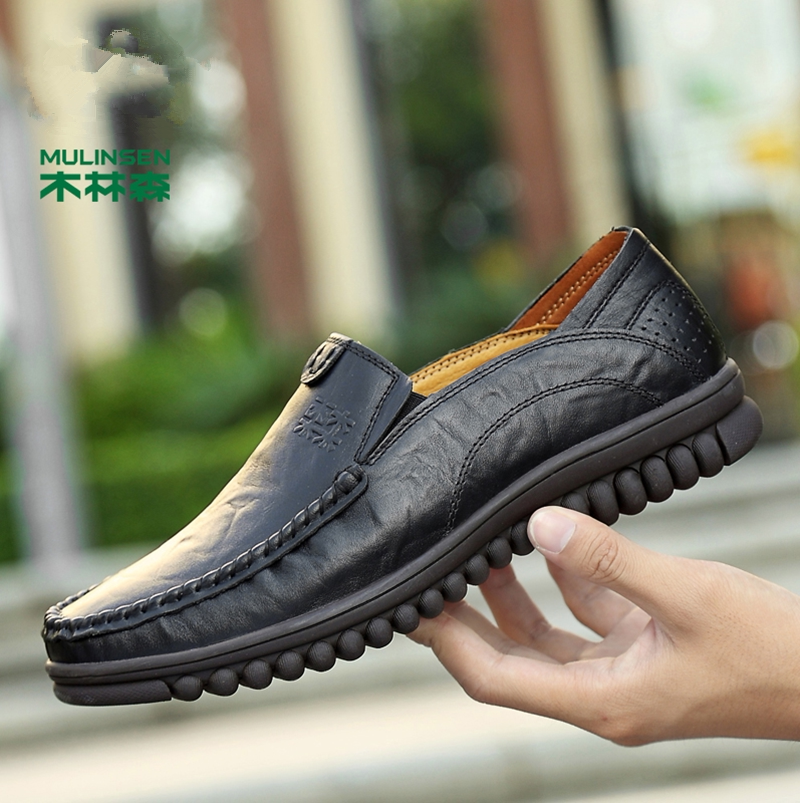Mulinsen summer men's casual leather shoes thick-soled leather peas shoes wear-resistant handmade breathable men's shoes lazy shoes