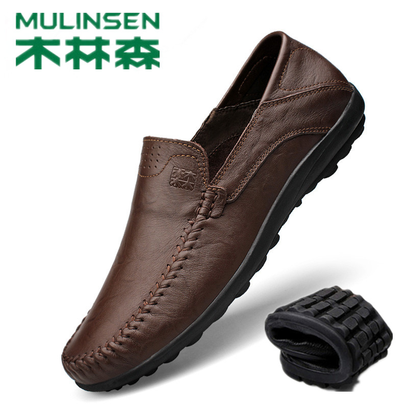 Mulinsen summer men's shoes middle-aged dad shoes real leather lazy men's casual leather shoes Doudou shoes men's soft leather soft bottom