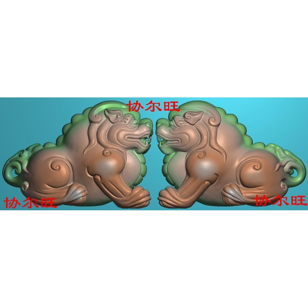 Positive and negative lion grayscale drawing relief drawing fine carving drawing artcam jade carving drawing computer carving drawing pendant double-sided brave