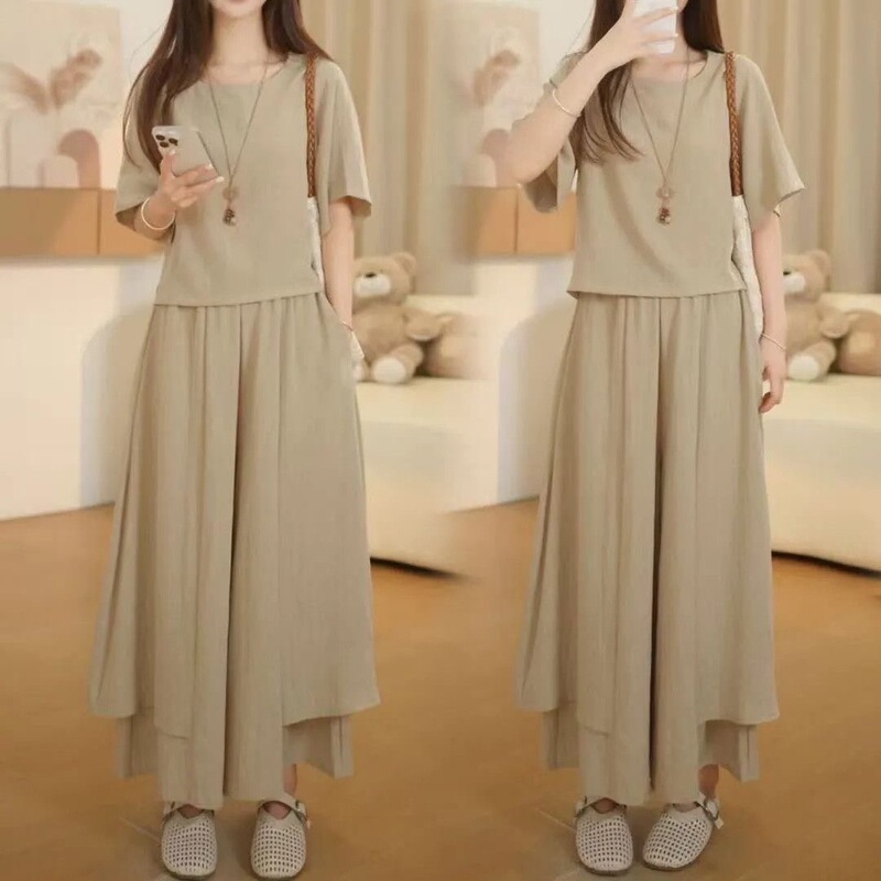 Internet Celebrity Outfit, a Complete Set of Women's Clothing, Two-Piece Set That Covers the Belly, Looks Slimming, Casual and Fashionable Summer Wear, New Loose Shawl