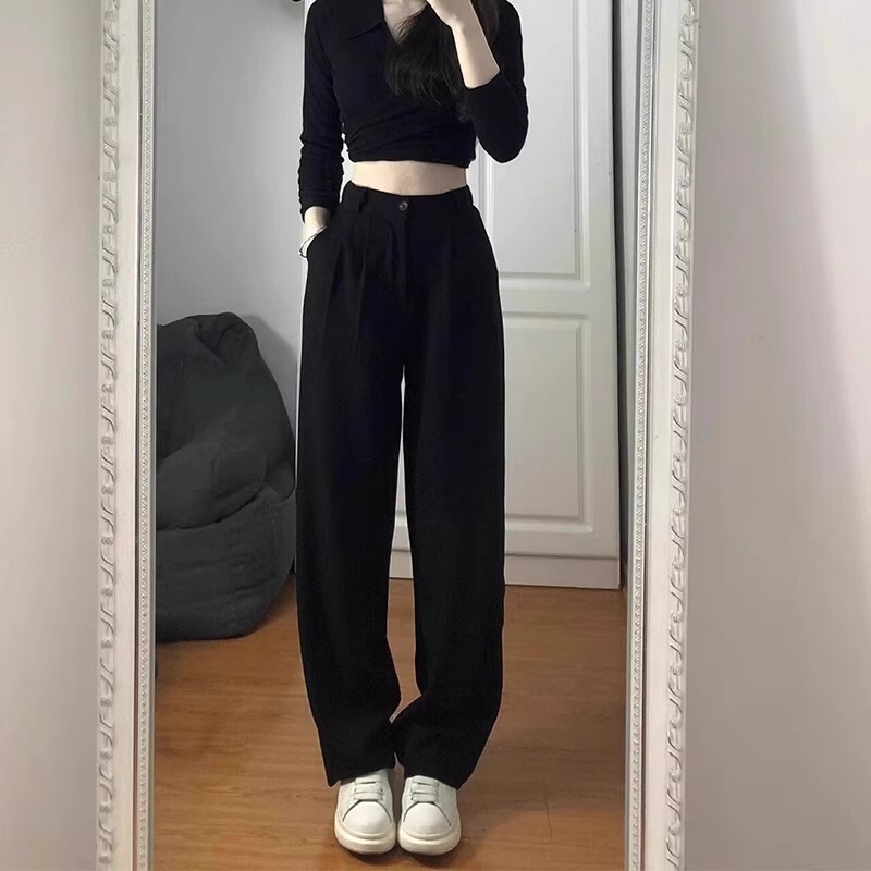 Plus-Size Suit Pants for Women, Black Casual Pants, Black Casual Pants with Drape, High-Waisted Wide-Leg Pants, Suitable for Slightly Chubby Figures Plus-Size Suit Pants for Women, Black Casual Pants, Black Casual Pants with Drape, High-Waisted Wide-Leg Pants, Suitable for Slightly Chubby Figures