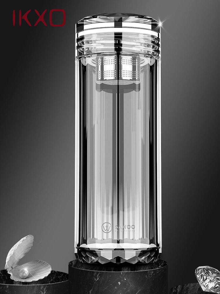 IKXO Crystal Cup High-end Double Insulation Glass Men and Women Portable Capacity Building Tea Cup Business Water Cup