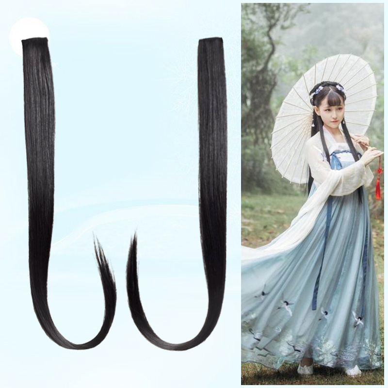 Xinyu straight hair one card long ancient costume wig female invisible hair extension piece straight sideburns hair piece ancient style film and television shooting