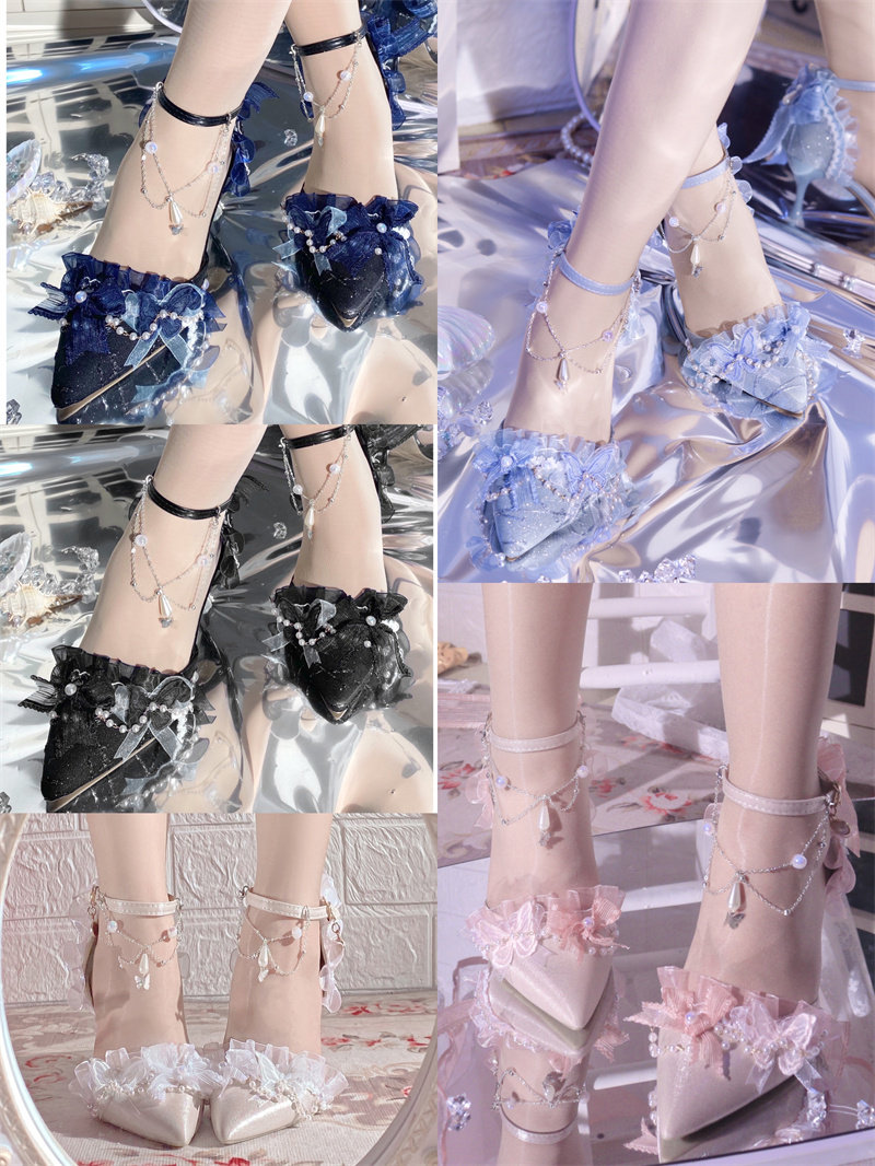 Обувь 原创深海医院花嫁lo鞋尖头芙拉小姐手作优雅高跟鞋百搭lolita茶会