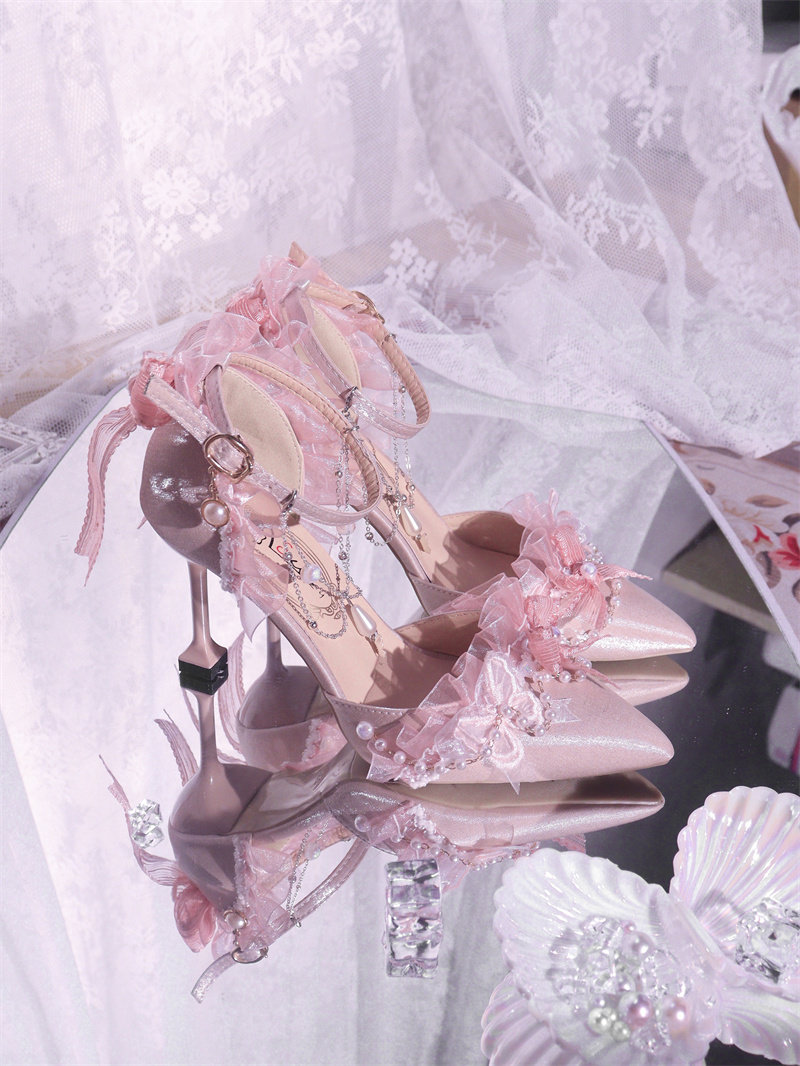 Обувь 原创深海医院花嫁lo鞋尖头芙拉小姐手作优雅高跟鞋百搭lolita茶会
