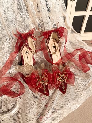 taobao agent Genuine burgundy red wedding shoes high heels, Lolita style