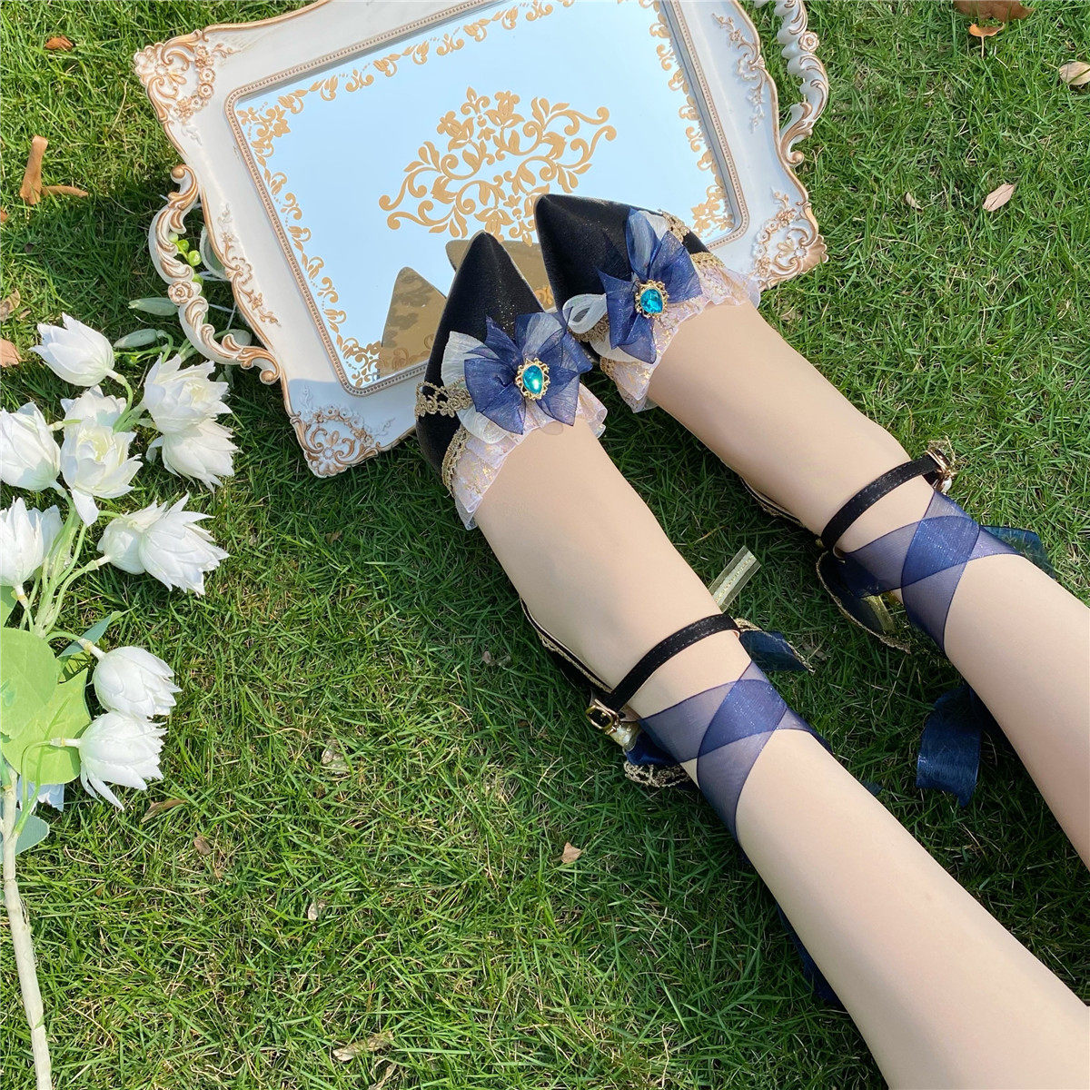 Обувь 原创设计lolita手作太炎兽高跟鞋婚鞋中华风花嫁鞋酒红茶会尖头鞋 Original design