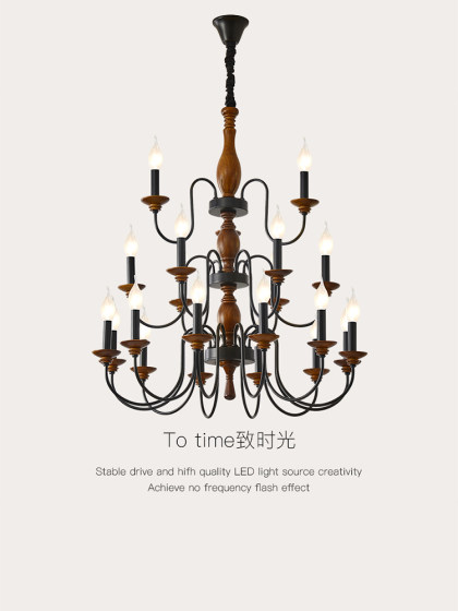 American Retro Empty Living Room Candle Large Chandelier, Antique Style Duplex Rotating Stairwell Lamp, Creative Candlestick Lamp