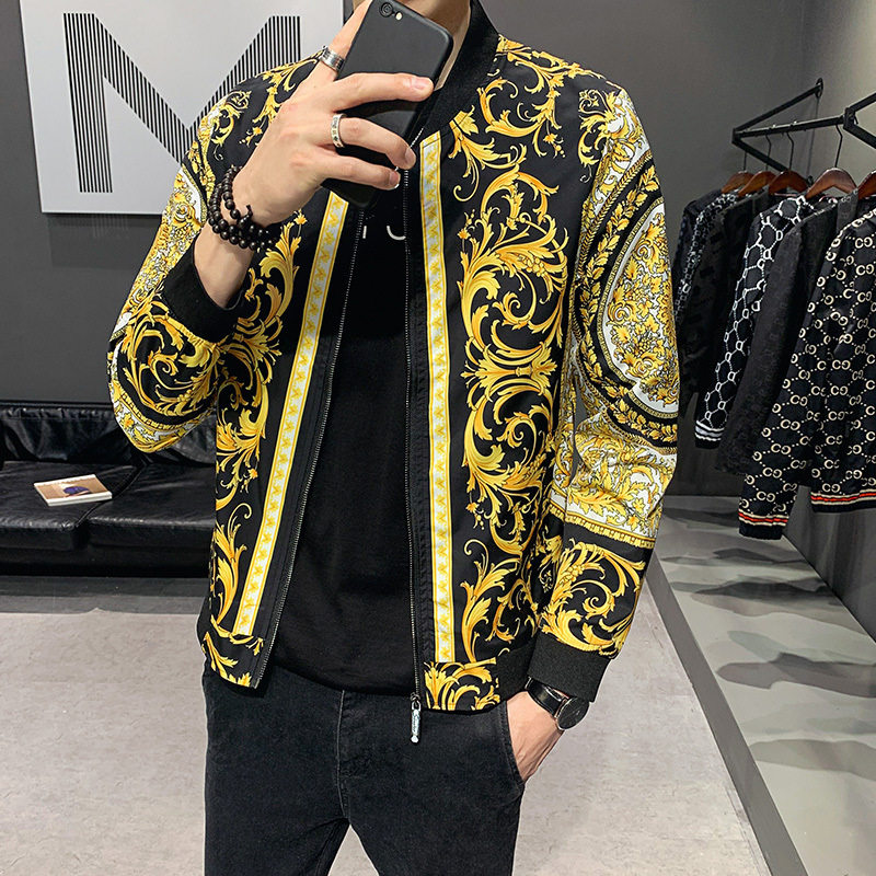 Tide brand men's personalized printed thin jacket autumn new European station palace style men's printed stand-up collar jacket