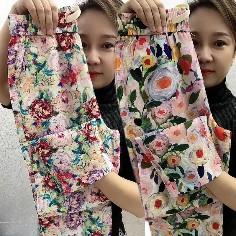 European Style Summer Thin Cotton-Linen Straight-Leg Casual Pants for Women, High-Waisted, Loose, Slimming, Nine-Point Floral Pants, Comfortable and Breathable, Flowy Pants European Style Summer Thin Cotton-Linen Straight-Leg Casual Pants for Women, High-Waisted, Loose, Slimming, Nine-Point Floral Pants, Comfortable and Breathable, Flowy Pants