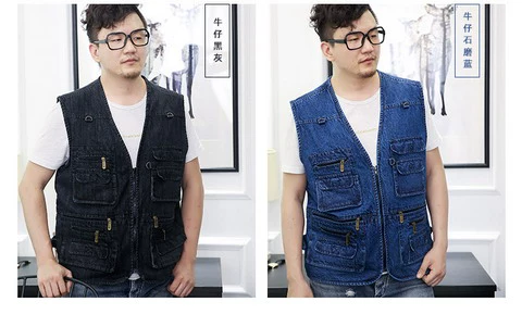 Đàn ông trung niên và già áo vest nam Cotton nhiều túi cộng với phân bón để tăng mùa xuân và mùa thu vest nam vest nam vest vest áo khoác không tay