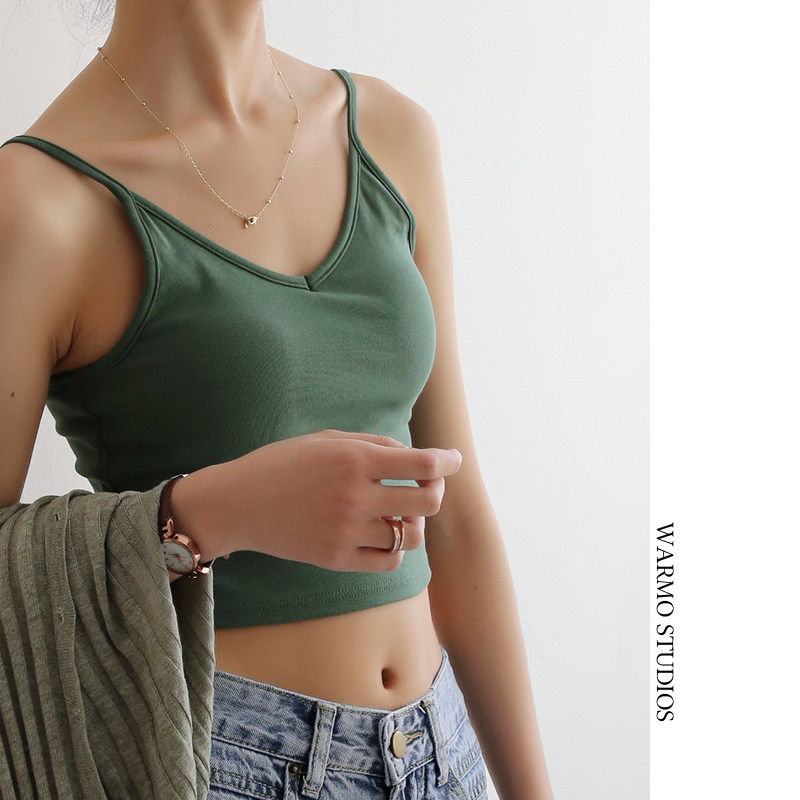 Warmo Jiangnuan custom-made French retro outerwear with navel and beautiful back small camisole for women with high-quality chest pads