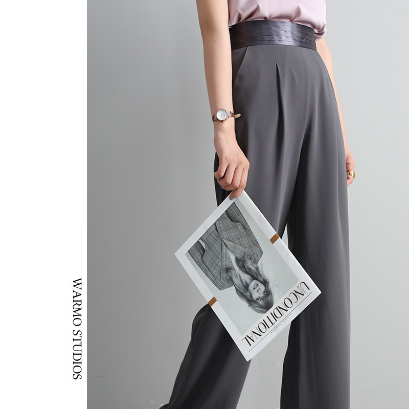 Warmo air mopping wide-leg pants women's summer thin section high waist drape loose slim straight suit pants trousers