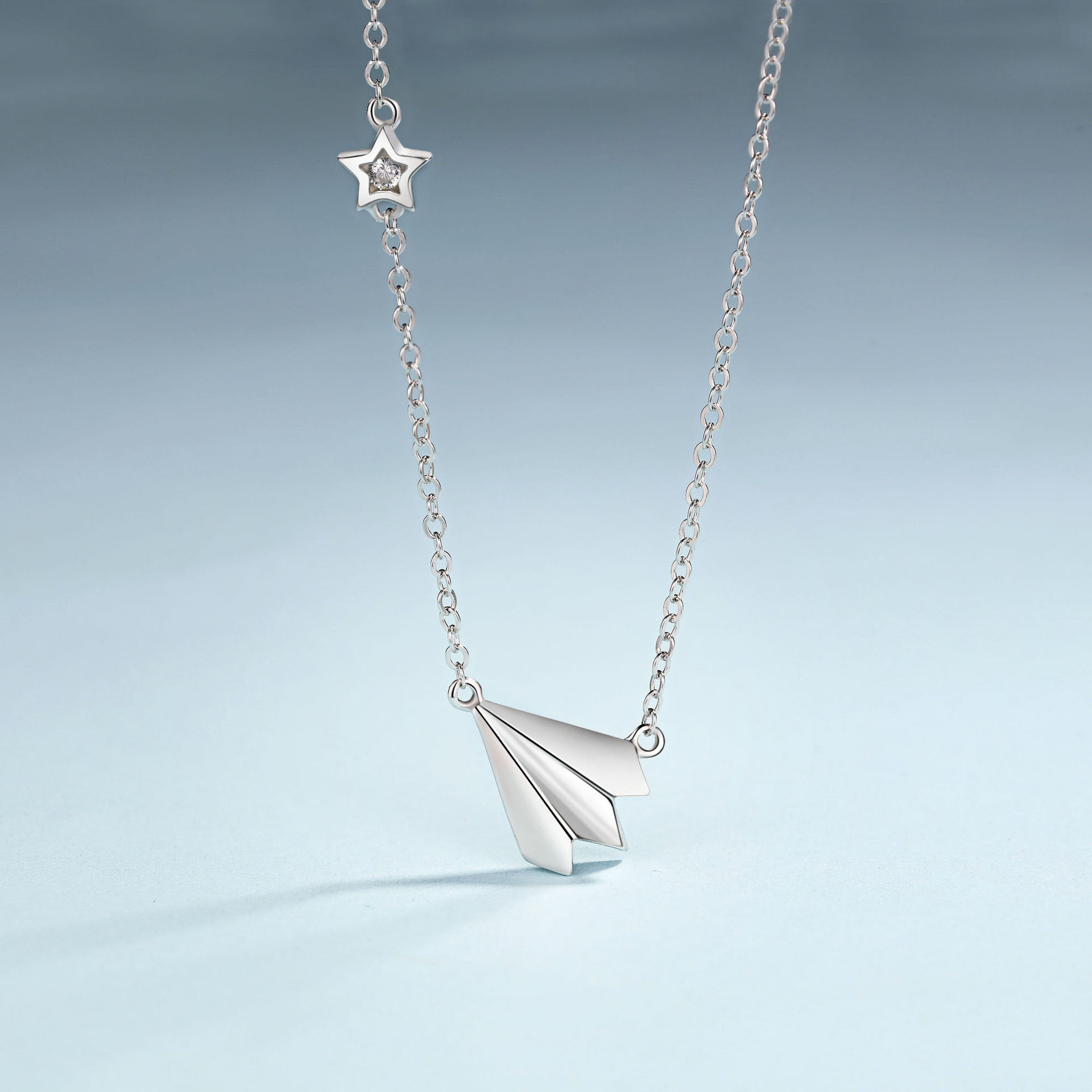 Pure Silver 925 Silver Korean Version Fresh Fashion Birthday Gift Childhood Paper Airplane Necklace Woman Lock Bone Necklace