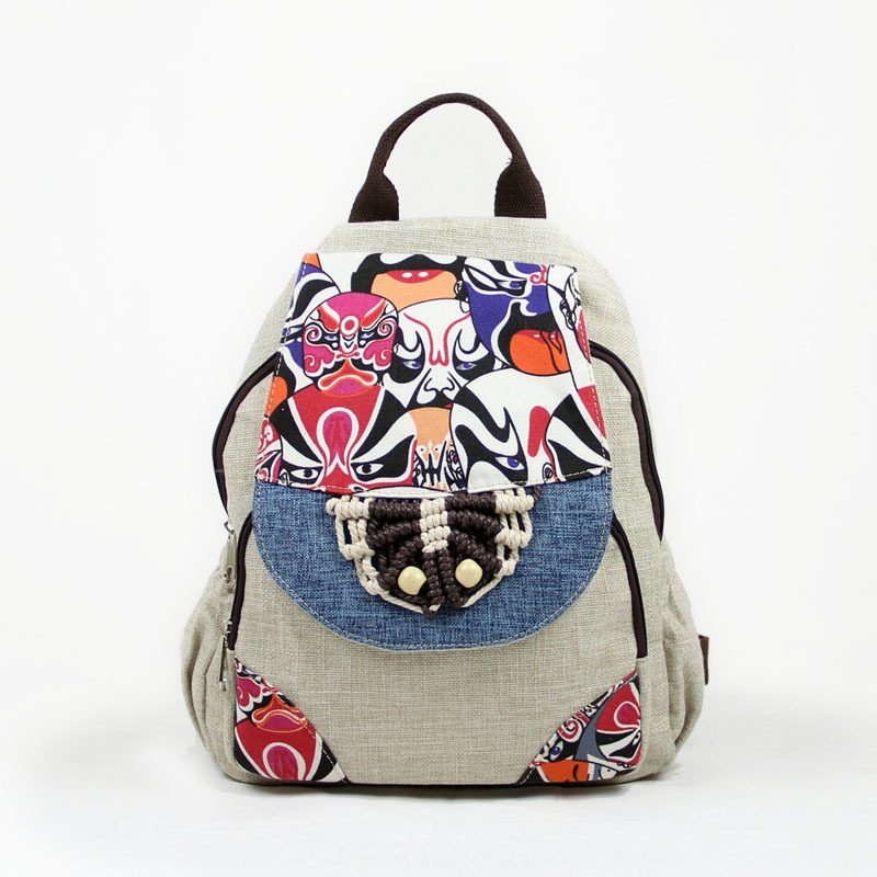 New cotton linen double shoulder Shoulder Bag Retro China China Wind Peking Opera Facebook Pattern Printed Pack Woven Bag M9339