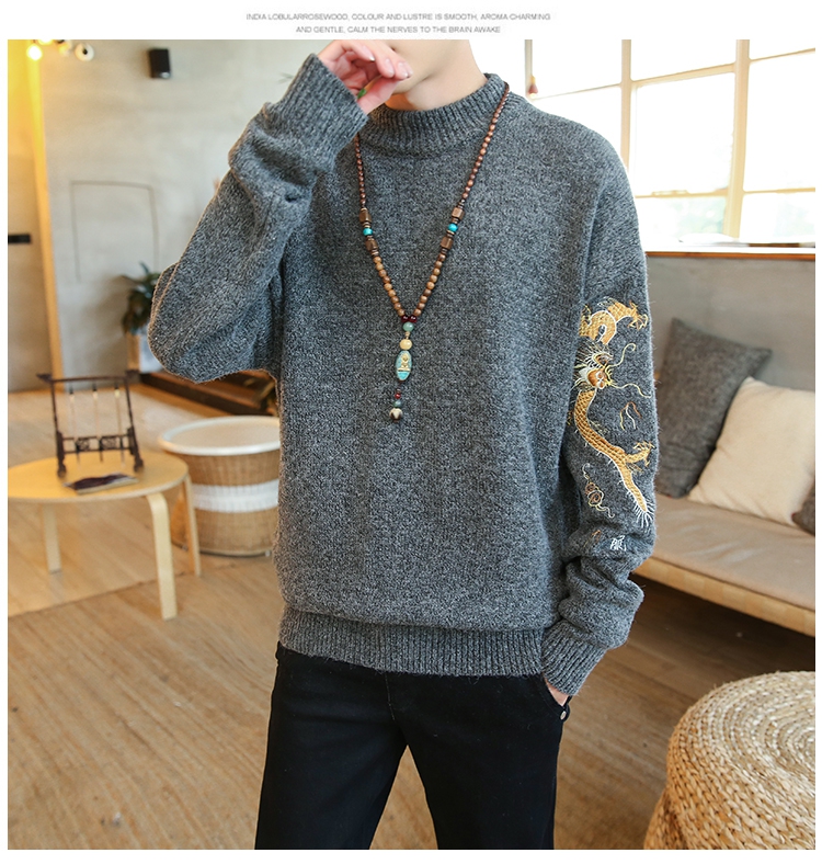Mùa đông 2018 mới phong cách Trung Quốc áo len nửa cổ nam cộng với áo khoác nam to béo áo len cardigan nam