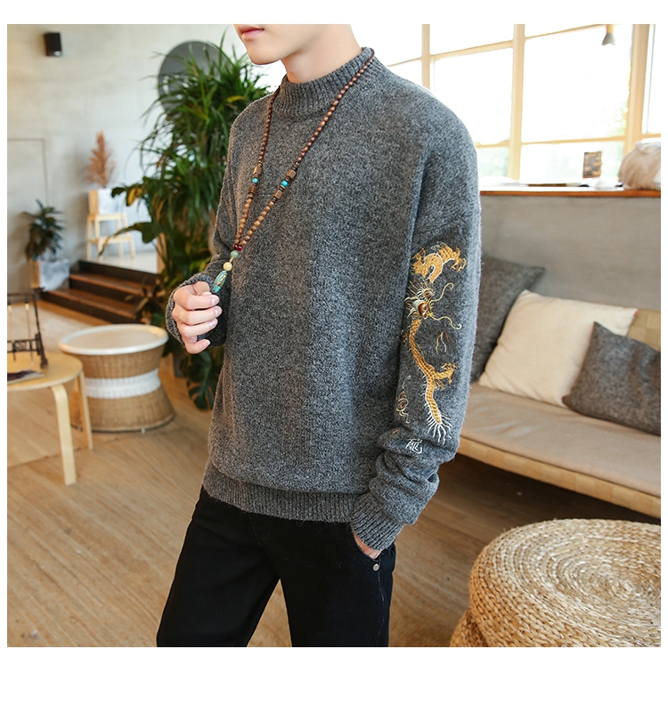 Mùa đông 2018 mới phong cách Trung Quốc áo len nửa cổ nam cộng với áo khoác nam to béo áo len cardigan nam