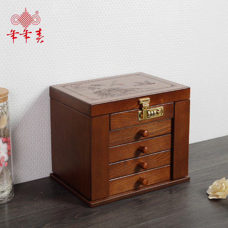 Jewelry box with combination lock storage box jewelry box large capacity ring earrings necklace box wooden princess European style