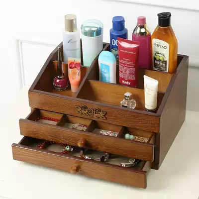 Cosmetics storage box drawer table top wooden large-capacity skin care box cosmetic box cosmetic table jewelry rack