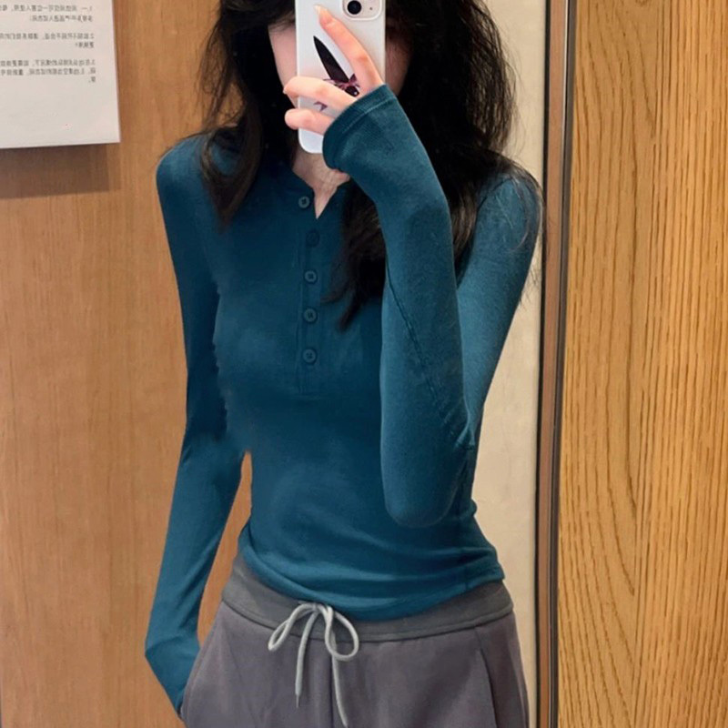 Xier Hold Tght Ribbed Henley Long-Sleeve Shirt, Teal Soft and Form-Fitting Base Layer for Yoga and Fitness Xier Hold Tght Ribbed Henley Long-Sleeve Shirt, Teal Soft and Form-Fitting Base Layer for Yoga and Fitness