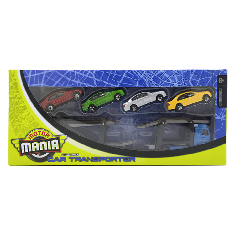 MOTOR MANIA double-layer loading 4 trolley flat mop head Transport tow truck alloy children's toy car