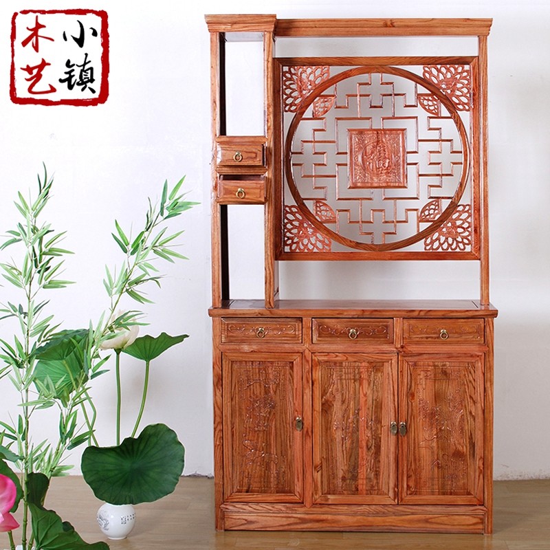 Solid Wood Room Cabinet Chinese-style septualine door hall Xuanguan cabinet Wine Cabinet Antique Furniture Cabinet double sided Living room Screen cabinet