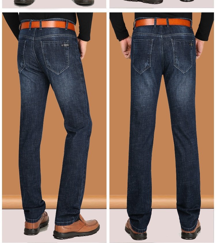 Playboy jeans thẳng mùa thu và mùa đông dày quầy kéo dài quần nam kinh doanh màu xanh lá cây trung niên quần dài quần jean nam