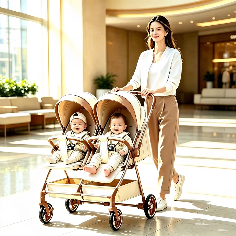 Twin Stroller for Two Children, Can Sit and Lie Down, Lightweight and Foldable, Suitable for One Older and One Younger Baby, a Great Tool for Walking with Babies