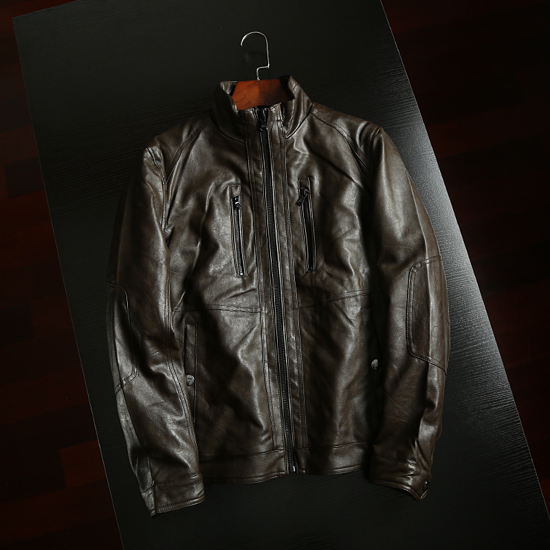 2017 mới mùa thu và mùa đông da nam trung niên kinh doanh áo khoác da dày mùa thu cổ áo cổ áo jacket daddy Áo khoác nam cao cấp