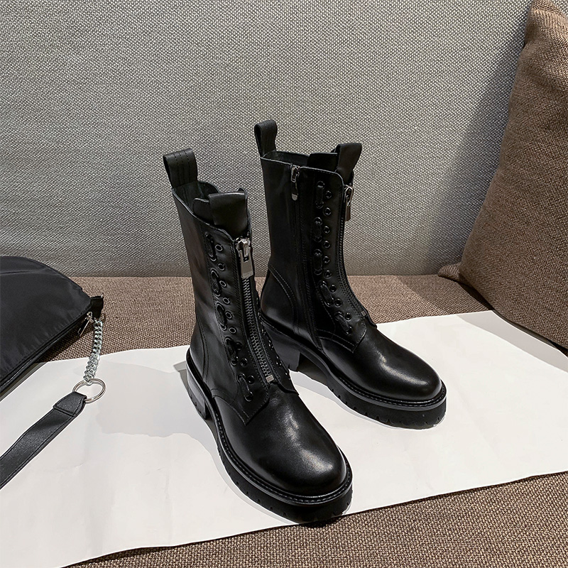 2020 new Martin boots female plus suede breathable Inn Wind net red genuine leather short boots front pull chain boots Insolate