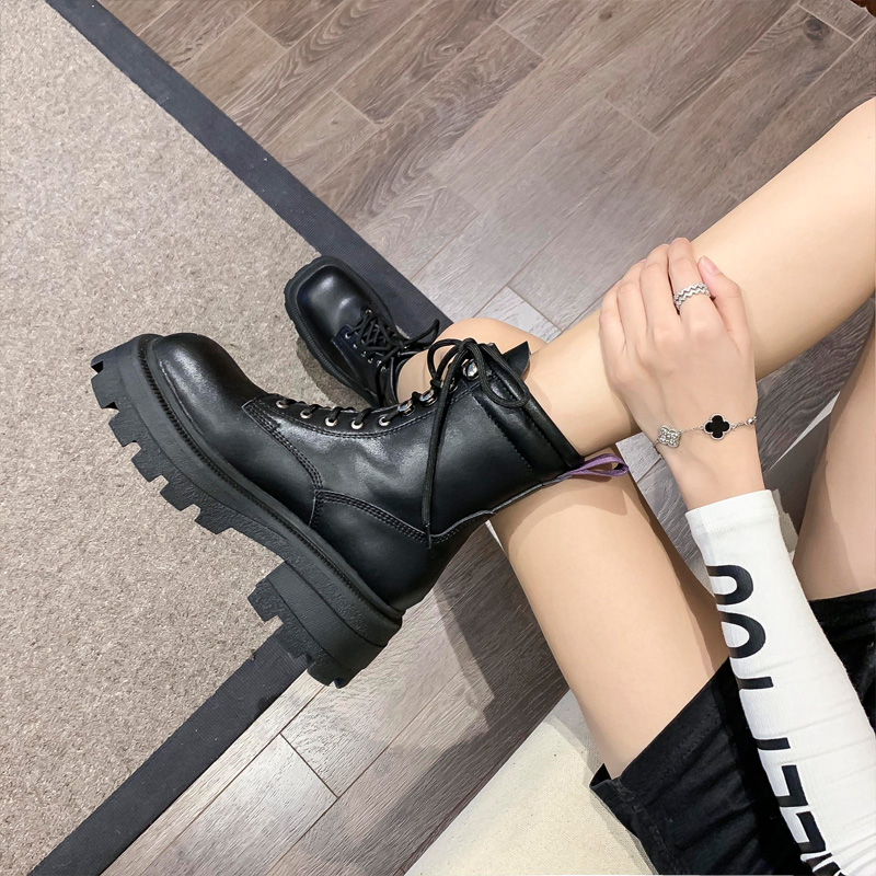 Autumn and winter Joker black martin boots women English style leather boots short boots women tide ins platform shoes