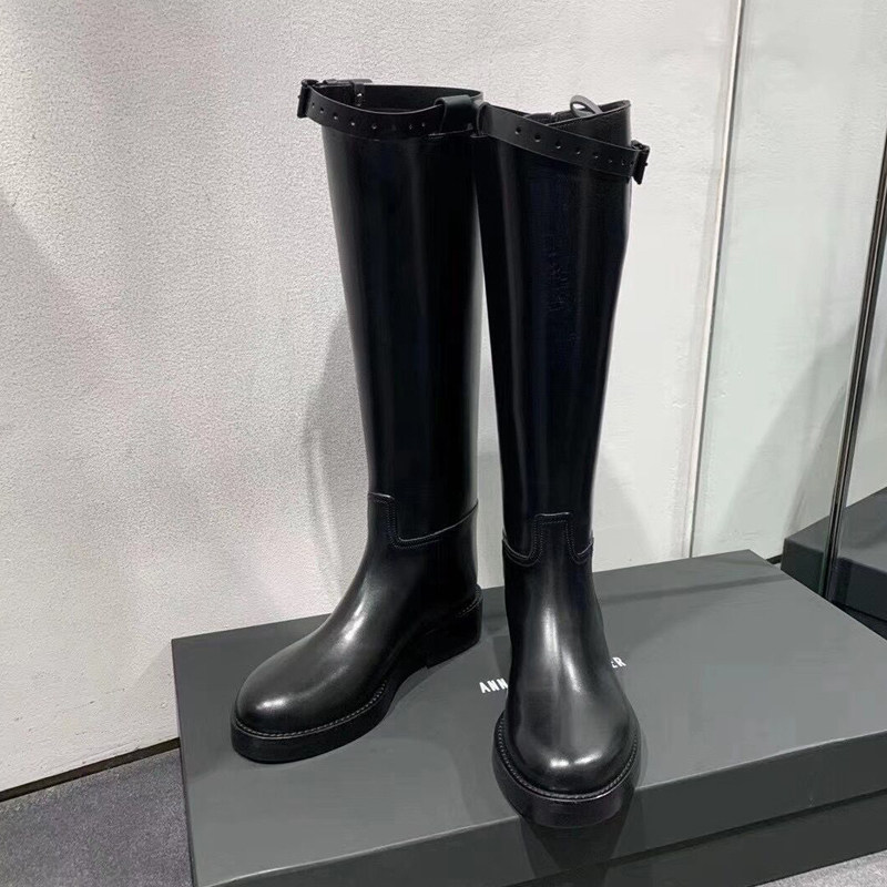 ANN riding boots women's high barrel autumn and winter new boots leather boots single boots plus velvet British long barrel Military boots horse boots boots