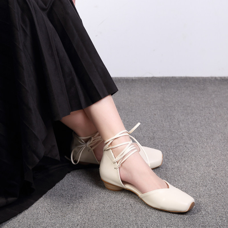 2022 strappy thick heel shoes women's retro fairy ballet shoes mid-heel evening evening wind gentle shoes Mary Jane women's shoes