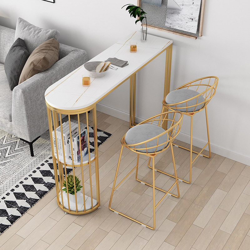 Rock plate table narrow and small bar table Home Genguan Partition Balcony Leaning Against Window Integrated With Wall High Foot Table And Chairs Combination