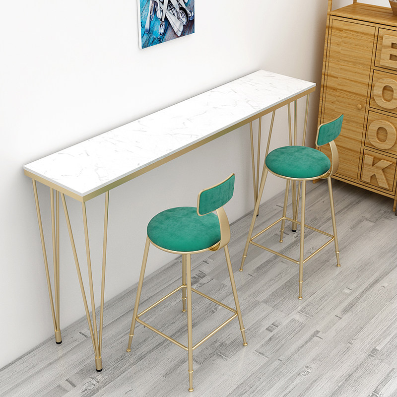 Nordic marble bar tables Home Balcony Leaning Against Wall Window Narrow Table Light Lavish Strip Milk Tea Shop High Foot Table And Chairs Combination