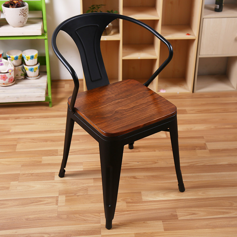 American Iron Chair Soliwood Vintage Single Milk Tea Restaurant Household Armchair Leisure and Backback Chair