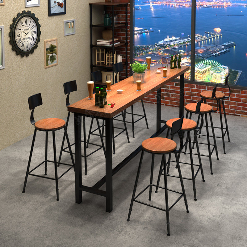 Bar table solid wood against wall narrow table housemilk tea shop long bar tablesquare iron high chair combination