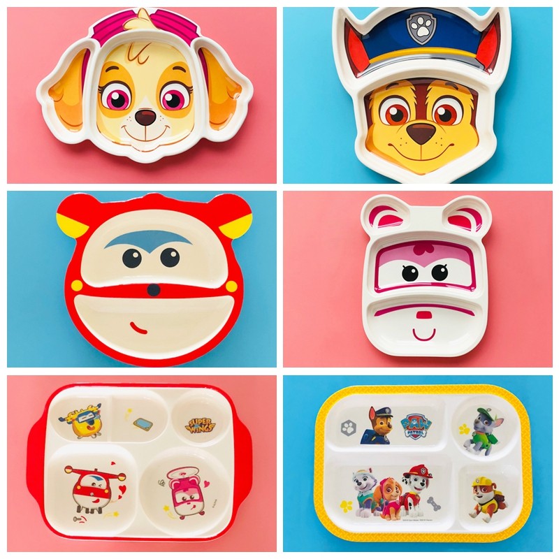 Children's Different Plate Cartoon Wang Wang Team Baby Tableware Kindergarten Super Flyer Creative Baby Divided Bowls