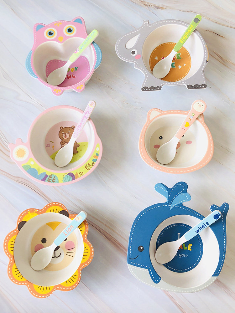Export quality bamboo fiber tableware Children's bowl Cartoon baby food bowl Kindergarten baby home dinner bowl