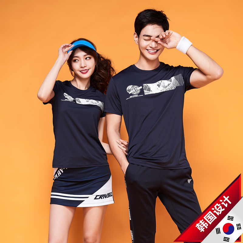 Colian badminton uniforms for men and women new couples short-sleeved breathable quick-drying tops fashion slim sportswear