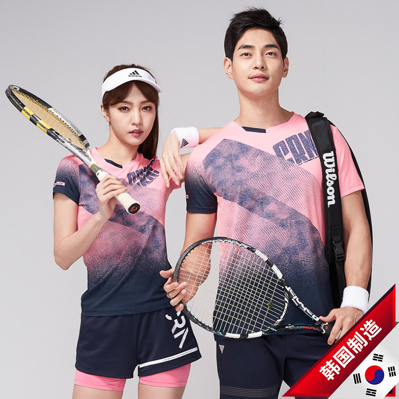 Korean can Lean badminton suit men and women short sleeve breathable speed dry suit lovers stylish and skinny sportswear