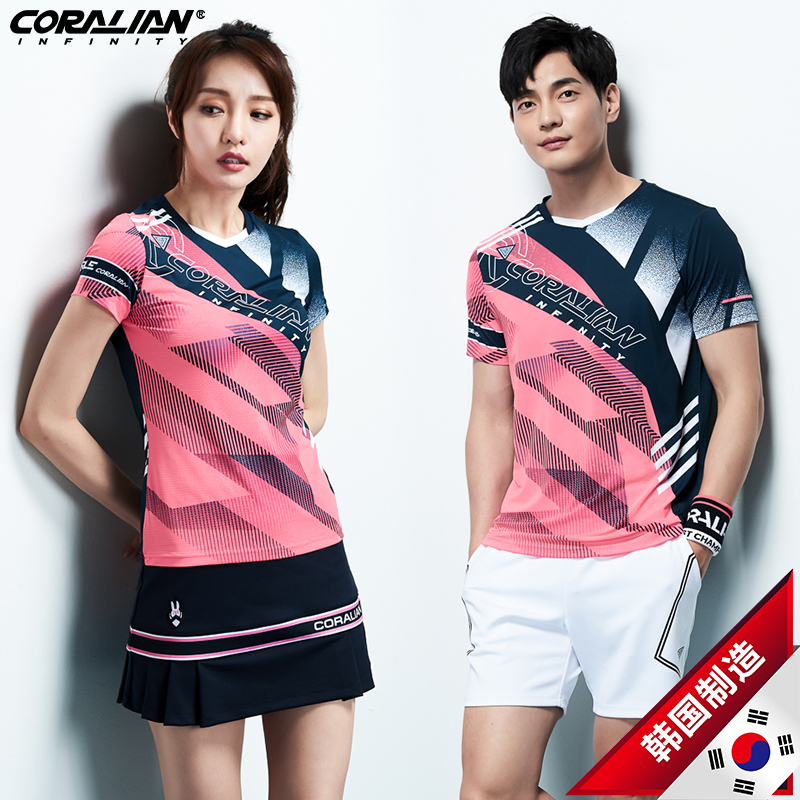 Leann Korea badminton suit men and women fashion breathable quick dry short sleeve suit lovers Skinny sportswear