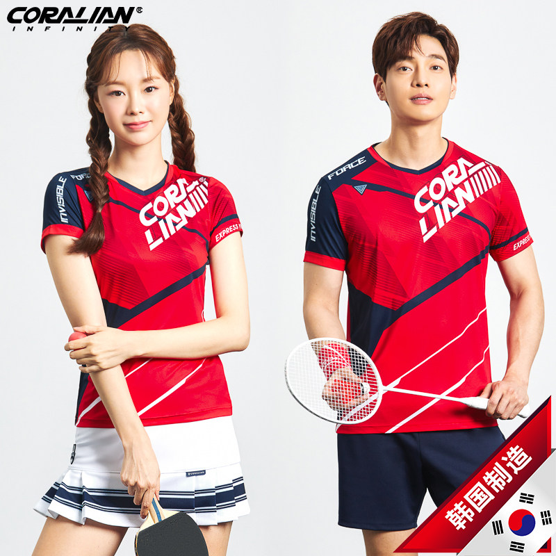 Colean Korean badminton suit men's and women's short sleeves 2021 new top breathable quick drying training suit t-shirt set
