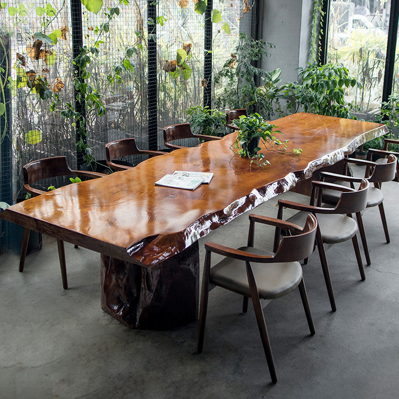 Solid wood conference table Long table Office table Large table workbench Reception table Log large board negotiation table and chair combination