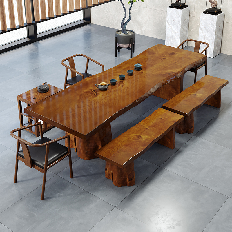 Solid Wood Large Plate Tea Table Pine Wood Log Large Plate Table Meeting Table Long Table Office Table Office Tea Table Retro Hotel Tea Table